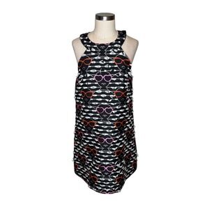 HUTCH Anthropologie Sunglasses Graphic‎ Print Fringe Shift Dress Black Pink Med